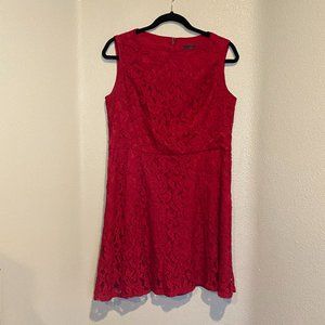 Adriana Papell Red Sleeveless Lace Dress Size 16